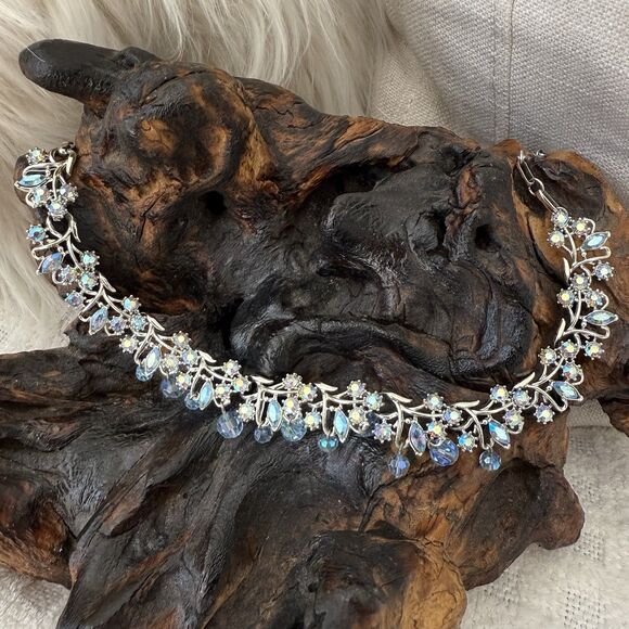 Vintage Coro 3 PC Set Demi-Parure Blue AB Auroa Borealis Dangle Bead Silver Tone - Picture 4 of 16